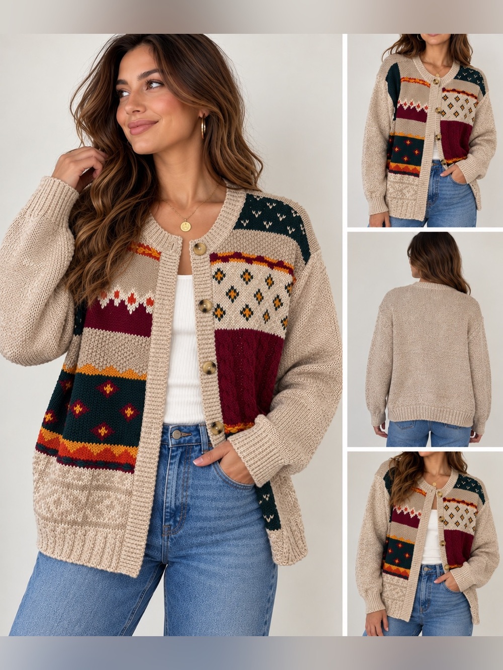 Vintage 80s/90s RUSS Sport Co. Patchwork Knit Cardigan Sweater